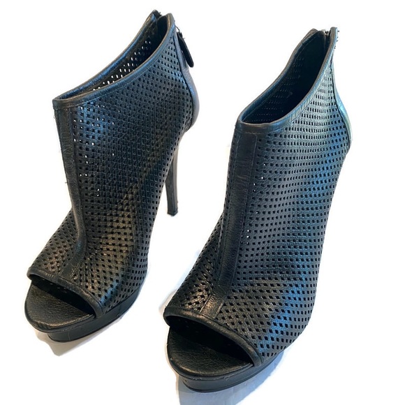 BCBG Kerriess Black Open Peep Toe Booties Heels - Picture 2 of 7